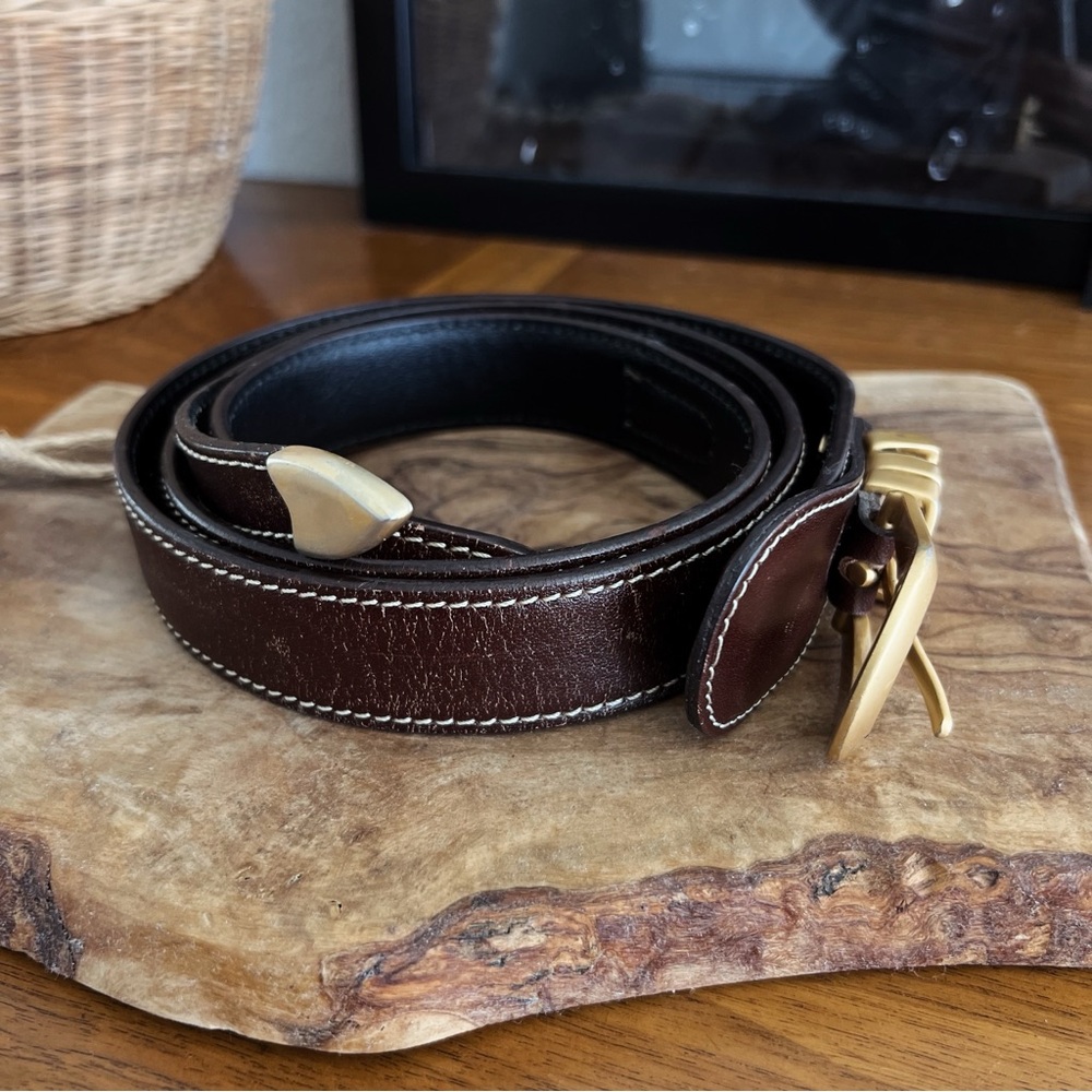 100% LEATHER GOLD AND DARK BROWN VINTAGE BELT #0313 - Picture 3 of 6